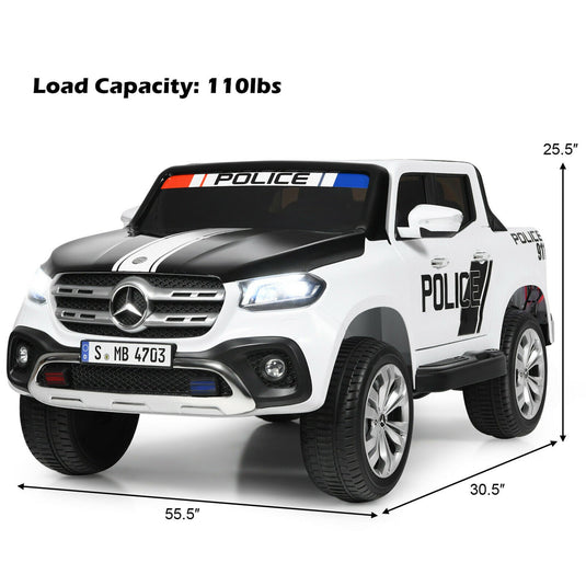 Licensed Mercedes Benz X Class RC 2-Seater Kids Police Car with Trunk - 12V