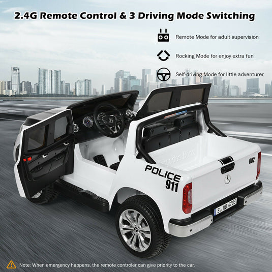 Licensed Mercedes Benz X Class RC 2-Seater Kids Police Car with Trunk - 12V