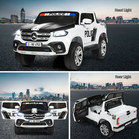 Licensed Mercedes Benz X Class RC 2-Seater Kids Police Car with Trunk - 12V