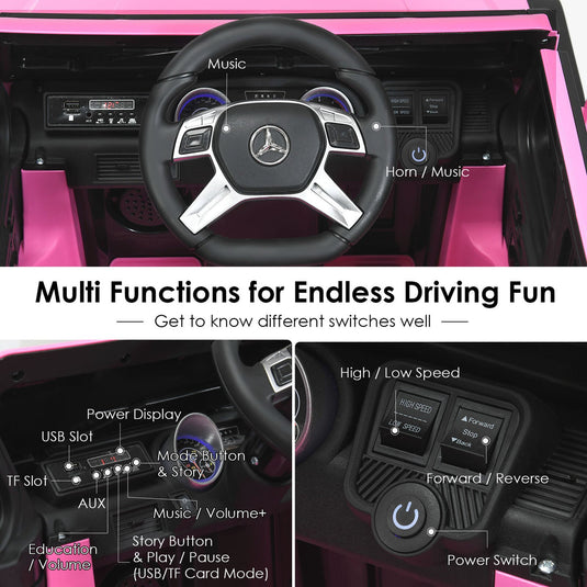 Licensed Pink Mercedes-Benz Kids Ride On Car with RC Control and Trunk
