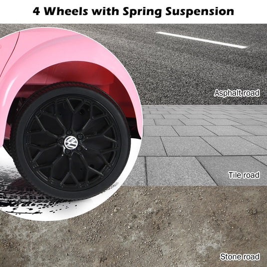 Licensed Pink Volkswagen Beetle Ride-On Car for Kids with Remote Control and Music - 12V