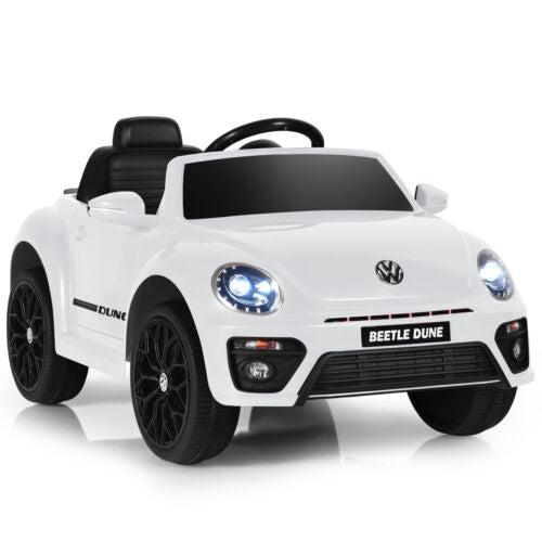 Licensed Volkswagen Beetle 12V Ride On Car for Kids with Music & Remote Control - White
