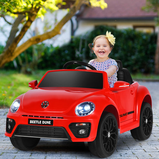 Licensed Volkswagen Beetle 12V Ride-On Car with Music & Remote Control - Red