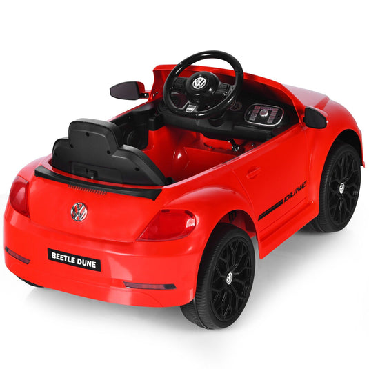 Licensed Volkswagen Beetle 12V Ride-On Car with Remote Control and Music - Red