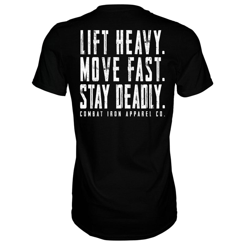 Load image into Gallery viewer, Original Motto: Lift Heavy. Move Fast. Stay Deadly. Men&#39;s T-Shirt
