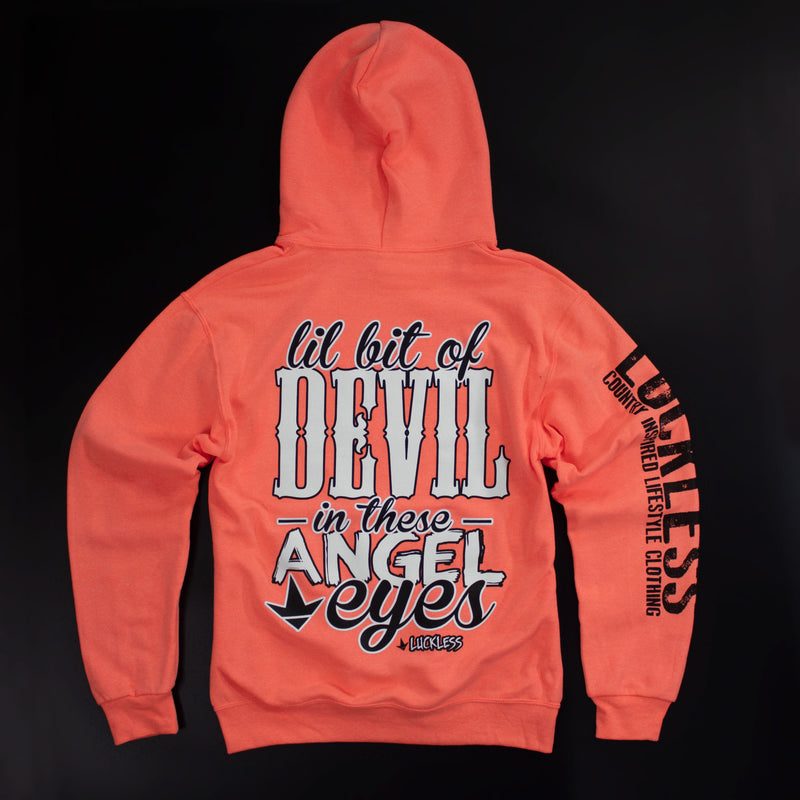 Load image into Gallery viewer, Lil Bit Of Devil in these Angel Eyes Hoodie
