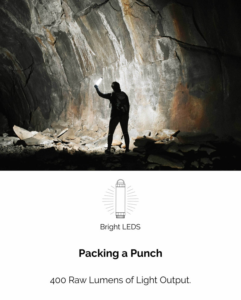 Load image into Gallery viewer, led multi use flashlight waterproof power bank rechargeable 400+ lumen output mountable with glow in the dark button flashlight by litt industries
