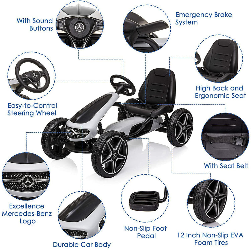 Load image into Gallery viewer, LUCKYERMORE Kids Pedal Go Kart Benz Racer Quad with Adjustable Seat for Outdoor Fun
