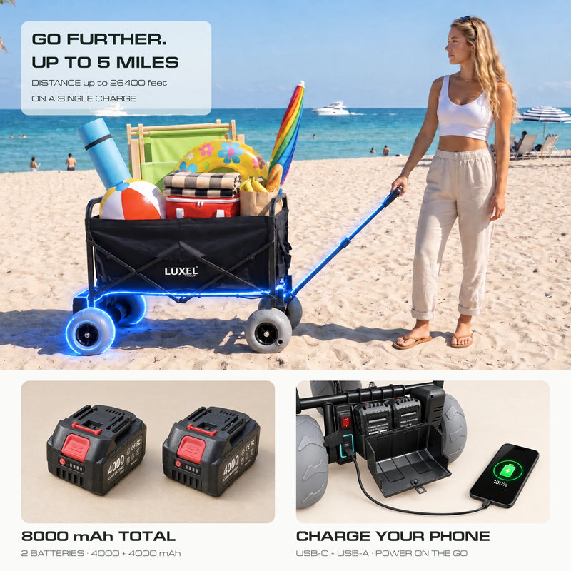 Load image into Gallery viewer, Electric Beach Wagon 500W – Motorized Folding Cart with Balloon Wheels Black
