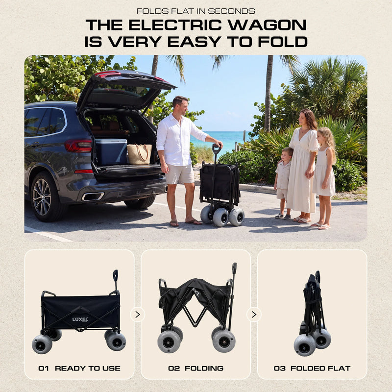 Load image into Gallery viewer, Electric Beach Wagon 500W – Motorized Folding Cart with Balloon Wheels Black
