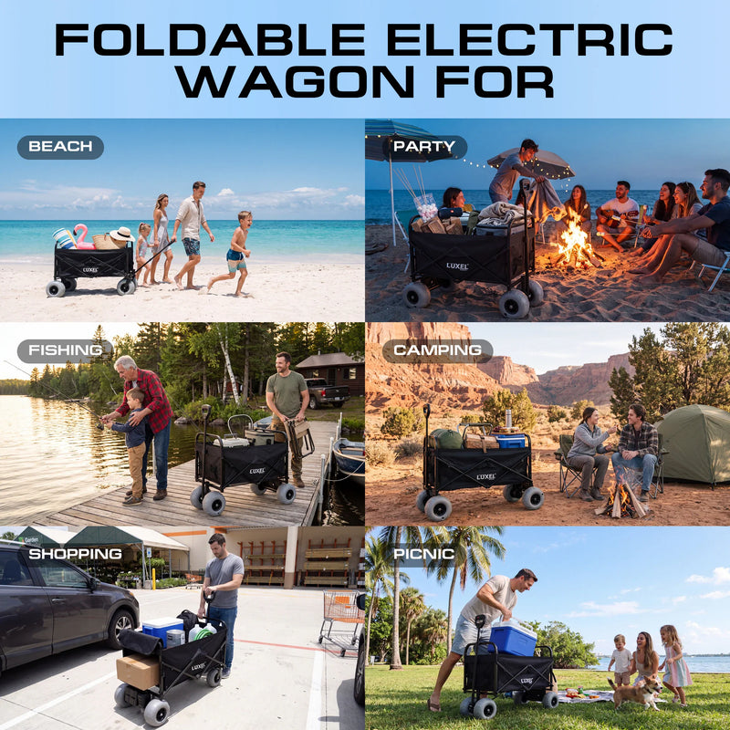 Load image into Gallery viewer, Electric Beach Wagon 500W – Motorized Folding Cart with Balloon Wheels Black
