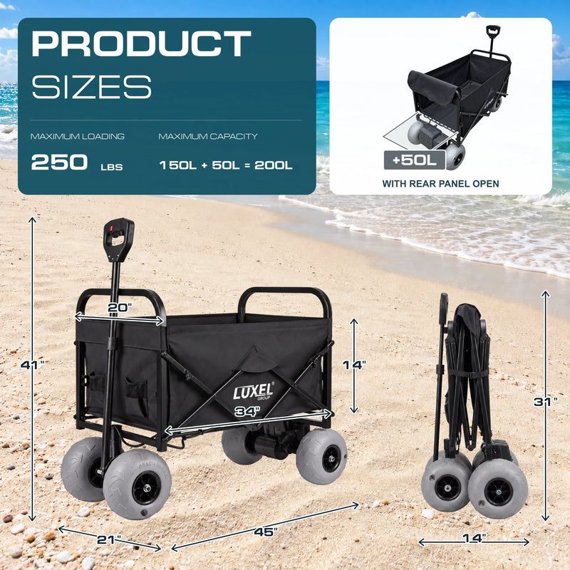Load image into Gallery viewer, Electric Beach Wagon 500W – Motorized Folding Cart with Balloon Wheels Black
