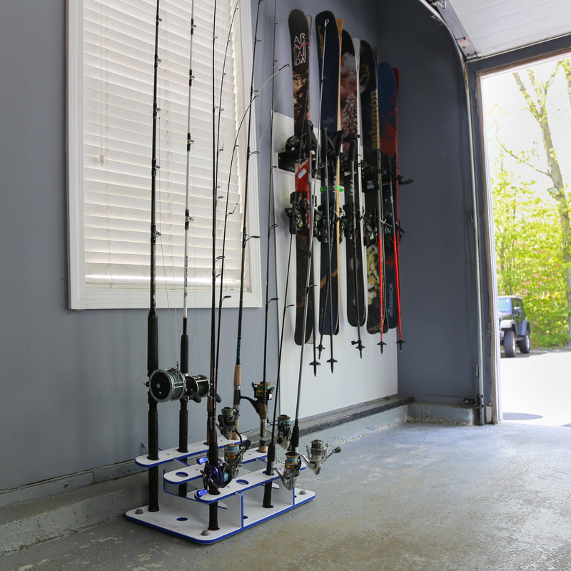 Load image into Gallery viewer, Made in the USA Fishing Rod Rack | 12 Pole Waterproof Wash-down | Dock, Garage, Boat, Storage
