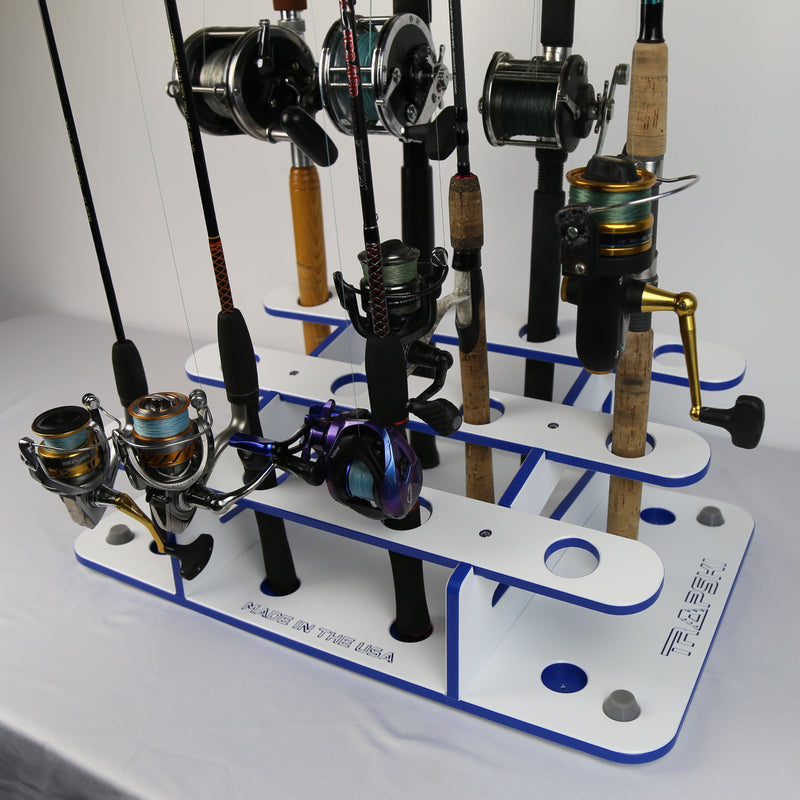 Load image into Gallery viewer, Made in the USA Fishing Rod Rack | 12 Pole Waterproof Wash-down | Dock, Garage, Boat, Storage
