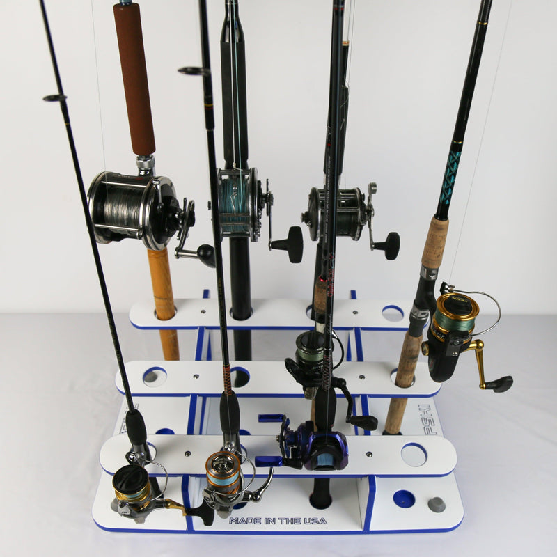 Load image into Gallery viewer, Made in the USA Fishing Rod Rack | 12 Pole Waterproof Wash-down | Dock, Garage, Boat, Storage
