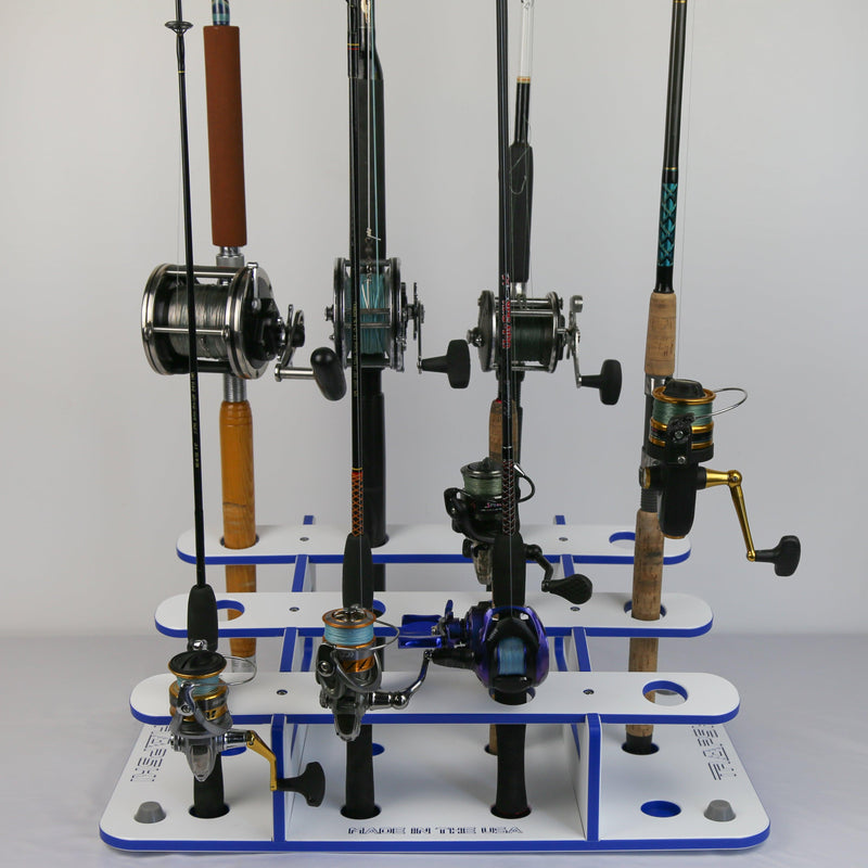 Load image into Gallery viewer, Made in the USA Fishing Rod Rack | 12 Pole Waterproof Wash-down | Dock, Garage, Boat, Storage
