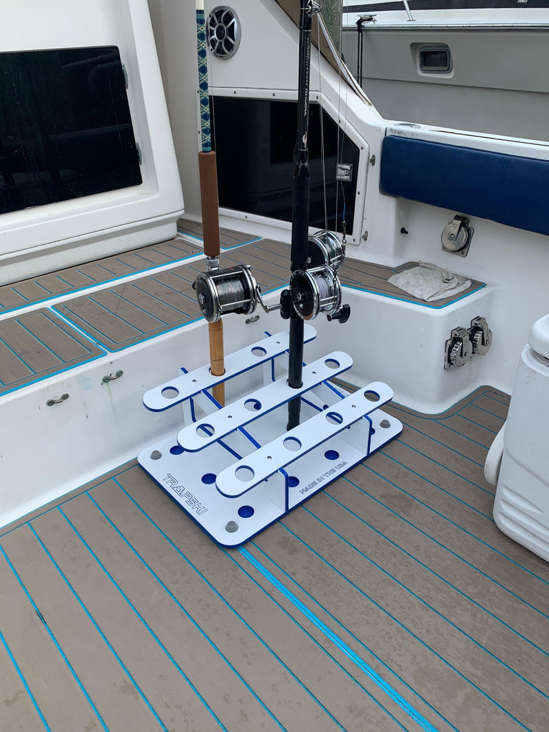 Load image into Gallery viewer, Made in the USA Fishing Rod Rack | 12 Pole Waterproof Wash-down | Dock, Garage, Boat, Storage
