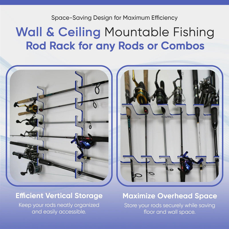 Load image into Gallery viewer, Made in the USA Premium Fishing Rod Racks | Wall or Ceiling or Boat Mounted
