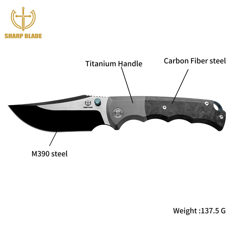 Load image into Gallery viewer, Sharp Blade - M390 Folding Knife Titanium Carbon Fiber Handle Premium Pocket Knife
