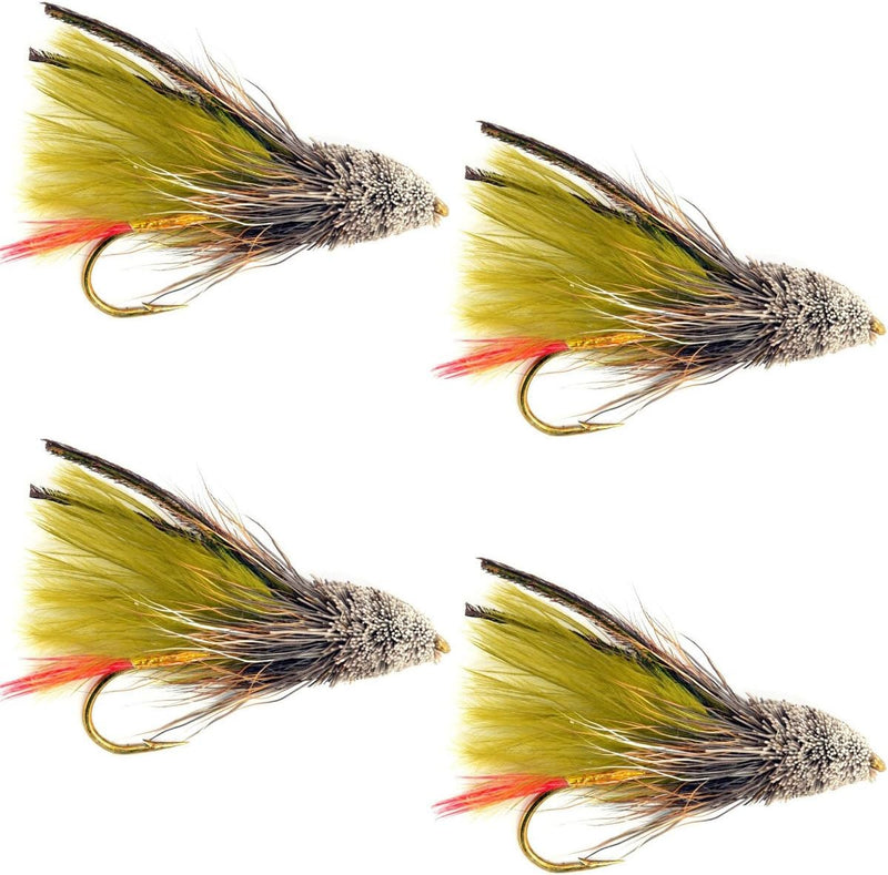 Load image into Gallery viewer, Olive Marabou Muddler Minnow Streamer Fly - 4 Flies Size 8
