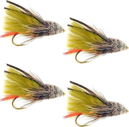 Olive Marabou Muddler Minnow Streamer Fly - 4 Flies - Size 8