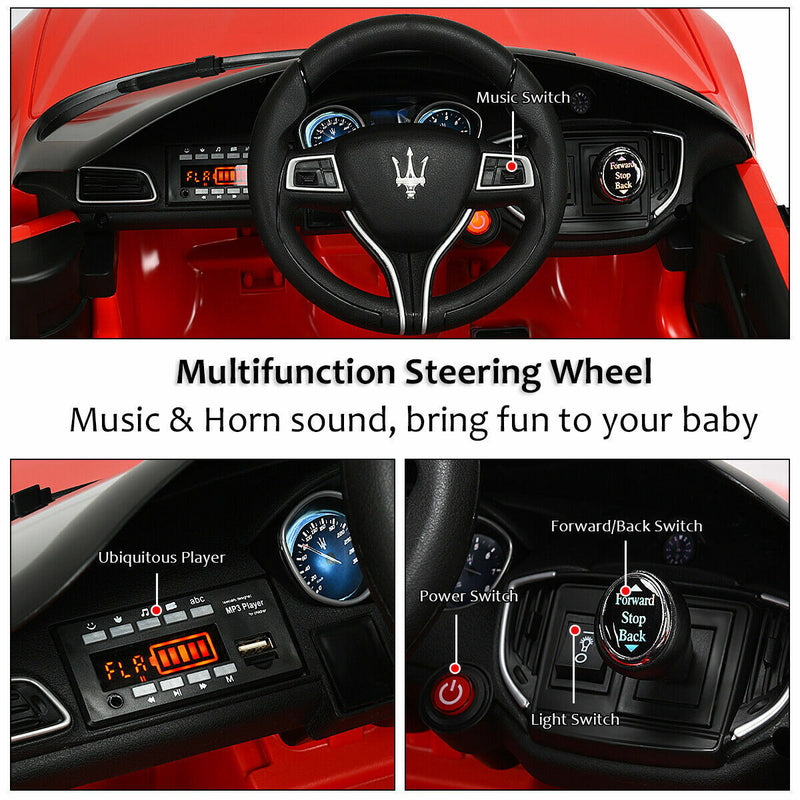 Load image into Gallery viewer, Maserati Licensed Kids Ride-On Car with RC Remote Control, LED Lights, and MP3 Player - Red
