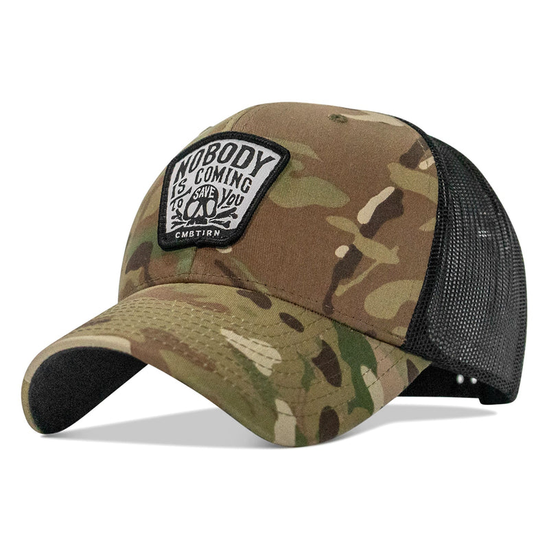 Load image into Gallery viewer, Nobody Is Coming To Save You Skull Patch Snapback Hat
