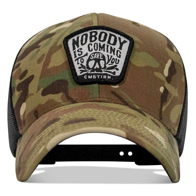 Load image into Gallery viewer, Nobody Is Coming To Save You Skull Patch Snapback Hat
