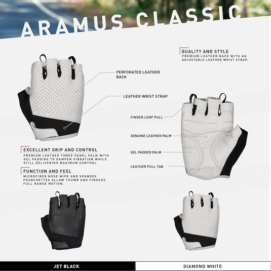 Lizard Skins Aramus Classic Leather Cycling Gloves V2 – Unisex (Diamond White, X-Small)
