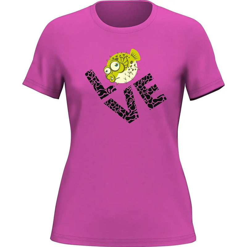 Load image into Gallery viewer, Love Fishing Green Blowfish Globe T-Shirt for Women
