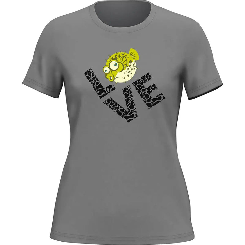Load image into Gallery viewer, Love Fishing Green Blowfish Globe T-Shirt for Women
