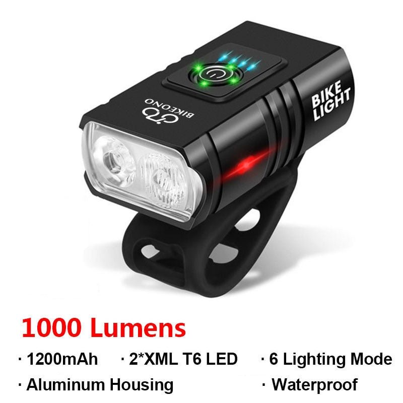 Load image into Gallery viewer, 1000LM Bike Headlight T6 Bicycle Flashlight LED USB Rechargeable Torch Aluminum Alloy Cycling High Beam Low Accessories
