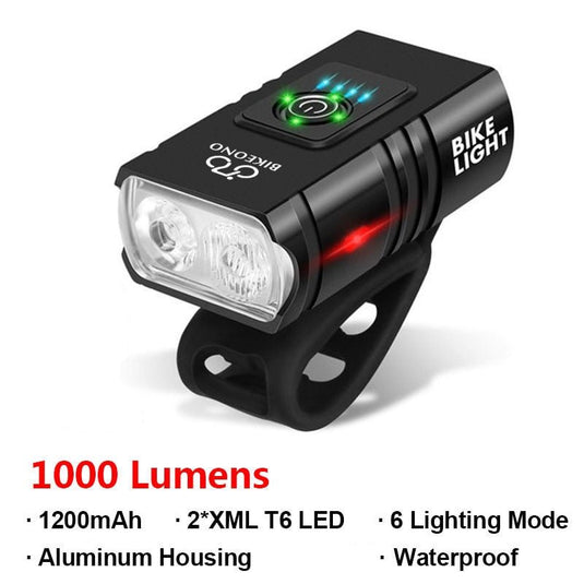 1000LM Bike Headlight T6 Bicycle Flashlight LED USB Rechargeable Torch Aluminum Alloy Cycling High Beam Low Accessories