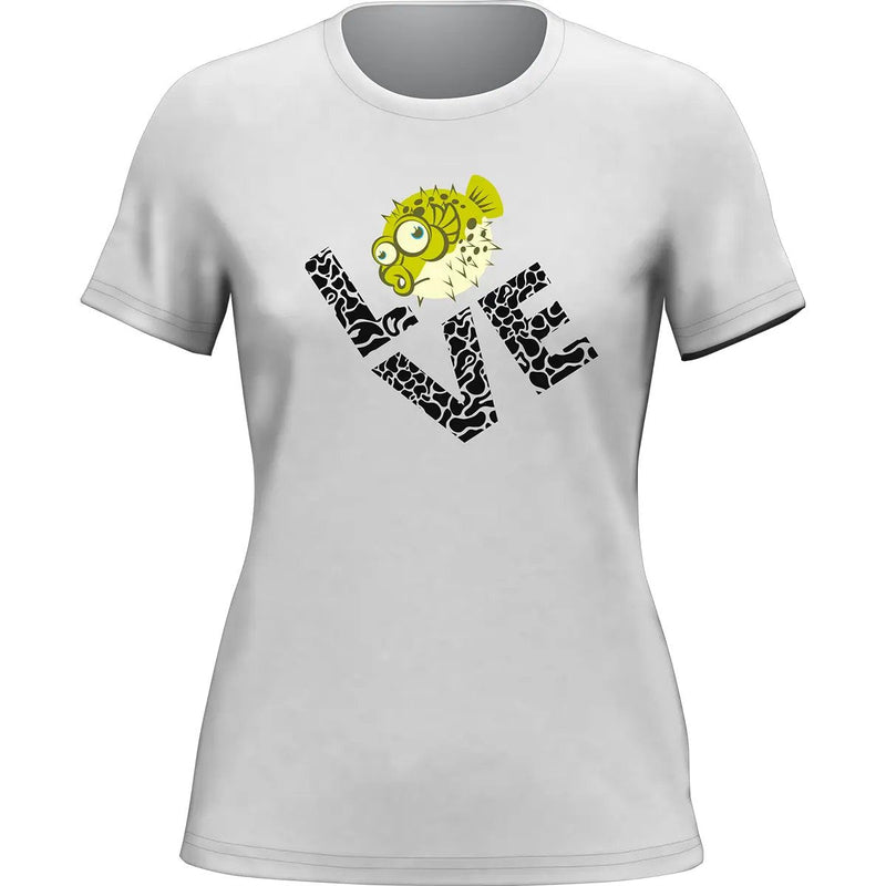 Load image into Gallery viewer, Love Fishing Green Blowfish Globe T-Shirt for Women
