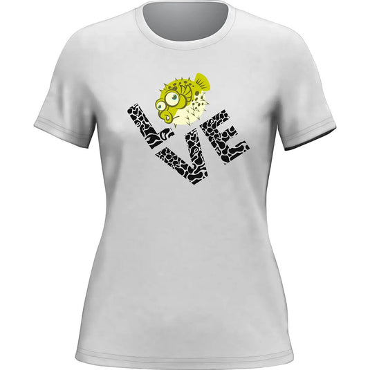 Love Fishing Green Blowfish Globe T-Shirt for Women