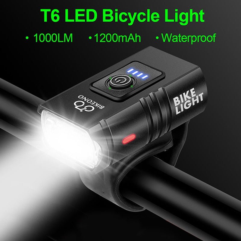 Load image into Gallery viewer, 1000LM Bike Headlight T6 Bicycle Flashlight LED USB Rechargeable Torch Aluminum Alloy Cycling High Beam Low Accessories
