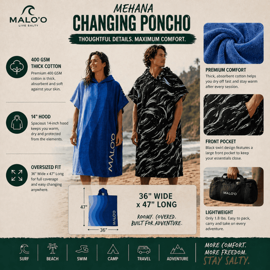 Mehana Changing Poncho – Quick-Dry Surf Poncho & Hooded Towel for Beach & Water Adventures