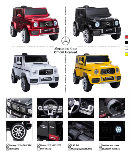 Load image into Gallery viewer, Mercedes Benz 12V Electric Kids Ride-on Car with Remote Control and MP3 Player in Burgundy, White, and Yellow
