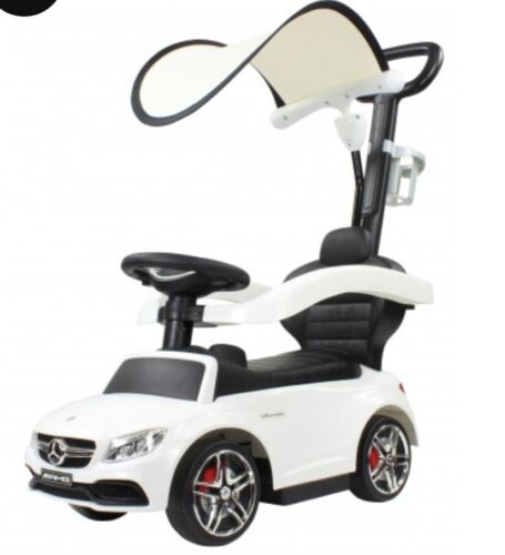 Load image into Gallery viewer, Mercedes Benz C63 Coupe Kids Push Car with Canopy - Foot to Floor Ride On Toy in White
