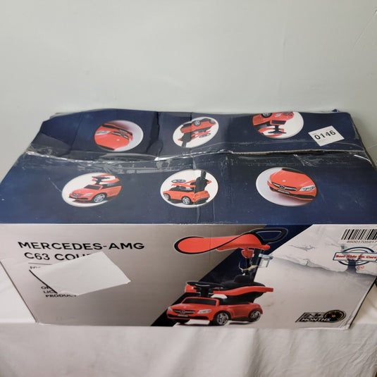 Mercedes Benz C63 Coupe Kids Push Car with Canopy - Foot to Floor Ride On Toy in White