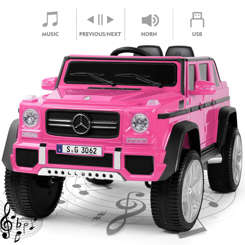 Load image into Gallery viewer, Mercedes-Benz G Wagon 12V Electric Kids Pink Ride On Car with LED Lights, Music, and Remote Control - Pink
