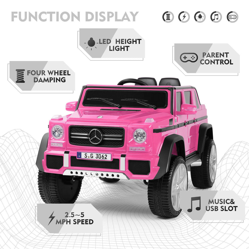 Load image into Gallery viewer, Mercedes-Benz G Wagon 12V Electric Kids Pink Ride On Car with LED Lights, Music, and Remote Control - Pink
