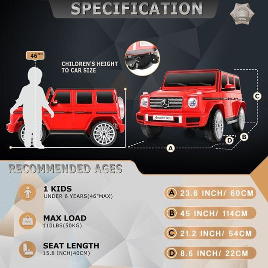 12V Licensed Mercedes-Benz G500 Electric Ride-On Car for Kids with Remote Control