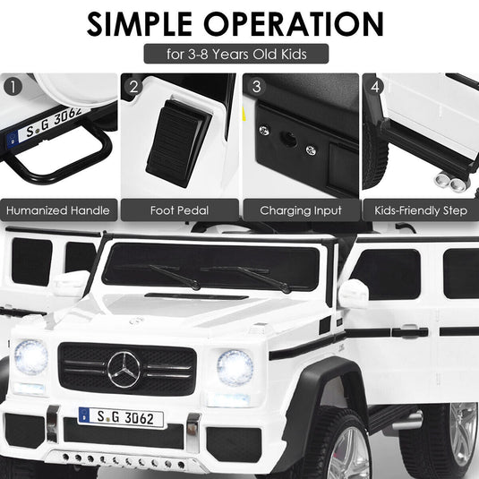 Mercedes-Benz Licensed 12V Kids Ride On Car with RC Control and Trunk in White