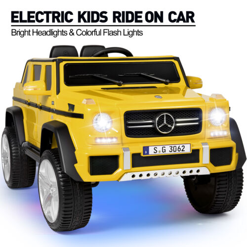 Load image into Gallery viewer, Mercedes-Benz Truck 12V Battery Ride On Car for Kids with 3 Speeds, LED Lights, Music, and Remote Control - Yellow

