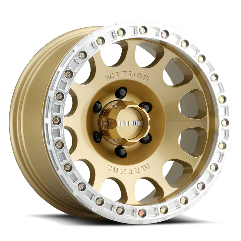 Load image into Gallery viewer, Method MR105 V3 Beadlock 17x9 -38mm Offset 5x5 71.5mm CB Gold Wheel w/ BH-H24125
