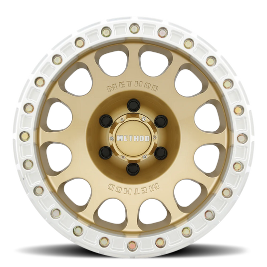 Method MR105 V3 Beadlock 17x9 -38mm Offset 5x5 71.5mm CB Gold Wheel w/ BH-H24125