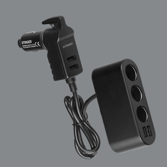 USB Car Charger Emergency Tool With Cigarette Lighter & USB Extensions