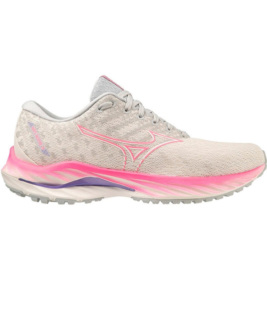 Women's Mizuno Wave Inspire 19, Snow White/High Vis Pink, 11 B Medium - Skoutley Outdoors LLC