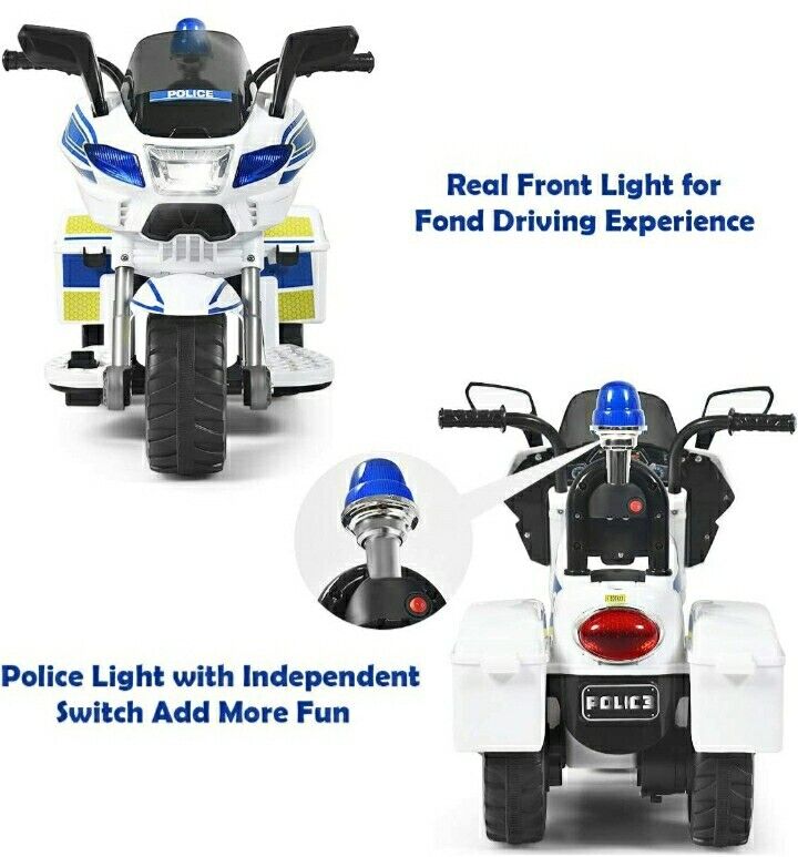 Load image into Gallery viewer, Motocicleta Eléctrica de 3 Ruedas para Niños y Niñas con Diseño de Policía para Montar en Bicicleta
